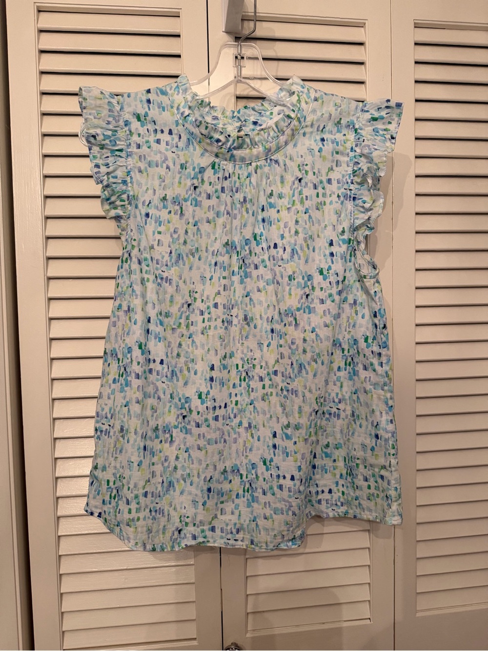 THML Blue and Green Watercolor Ruffle Sleeve Camisole